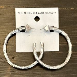 BRAND NEW White House Black Market Textured Silvertone Hoop Earrings 49.6mm